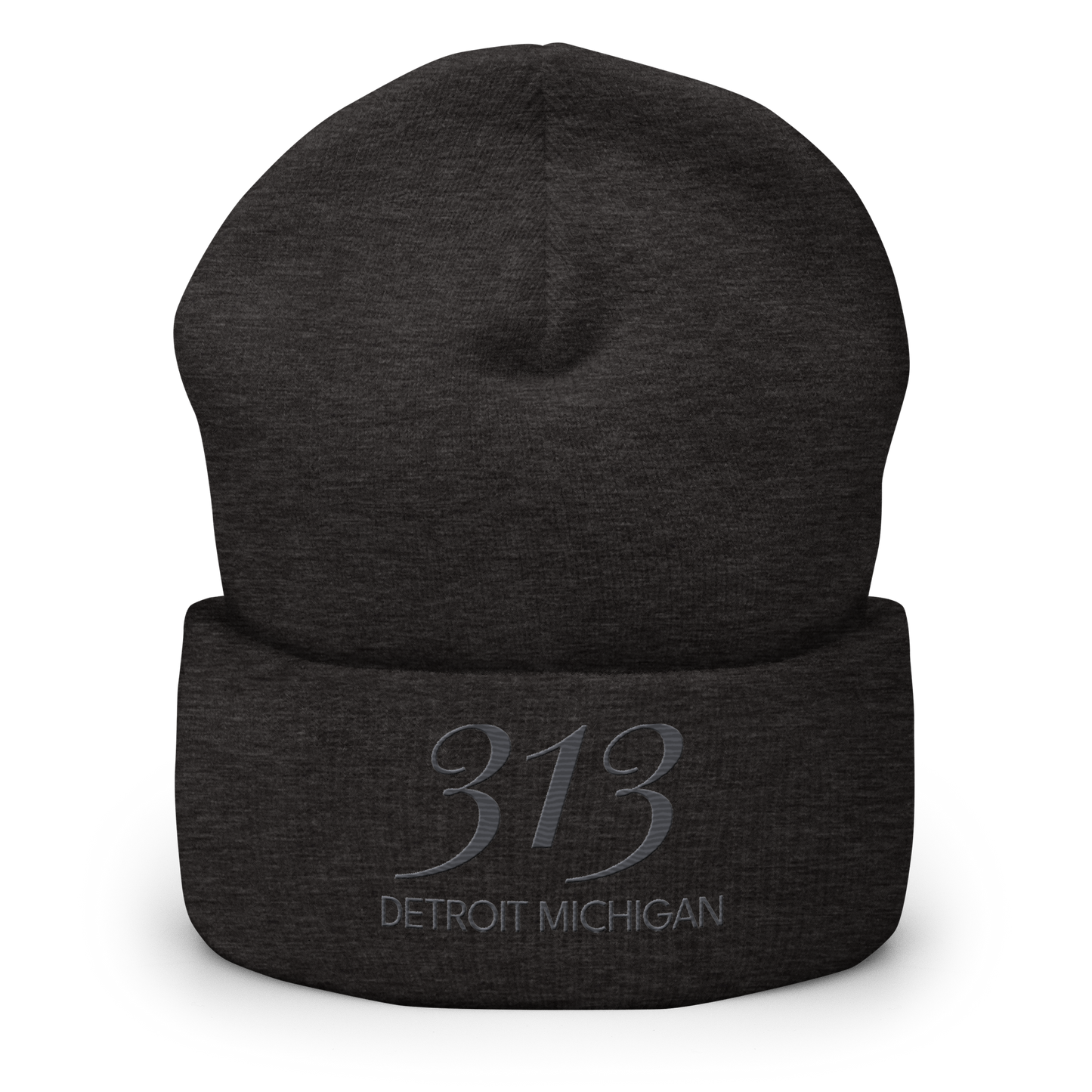 '313 Detroit Michigan' Cuffed Beanie | Iron Ore Grey