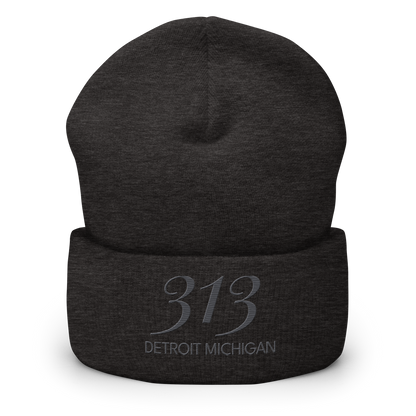 '313 Detroit Michigan' Cuffed Beanie | Iron Ore Grey