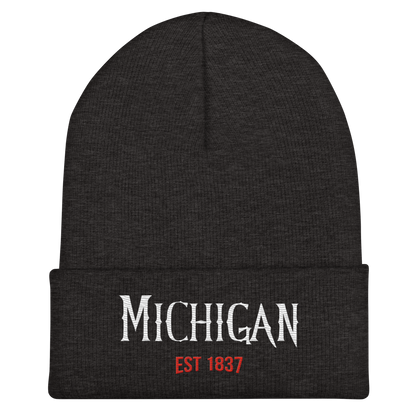 'Michigan EST 1837' Cuffed Beanie | Spooky Drama Parody