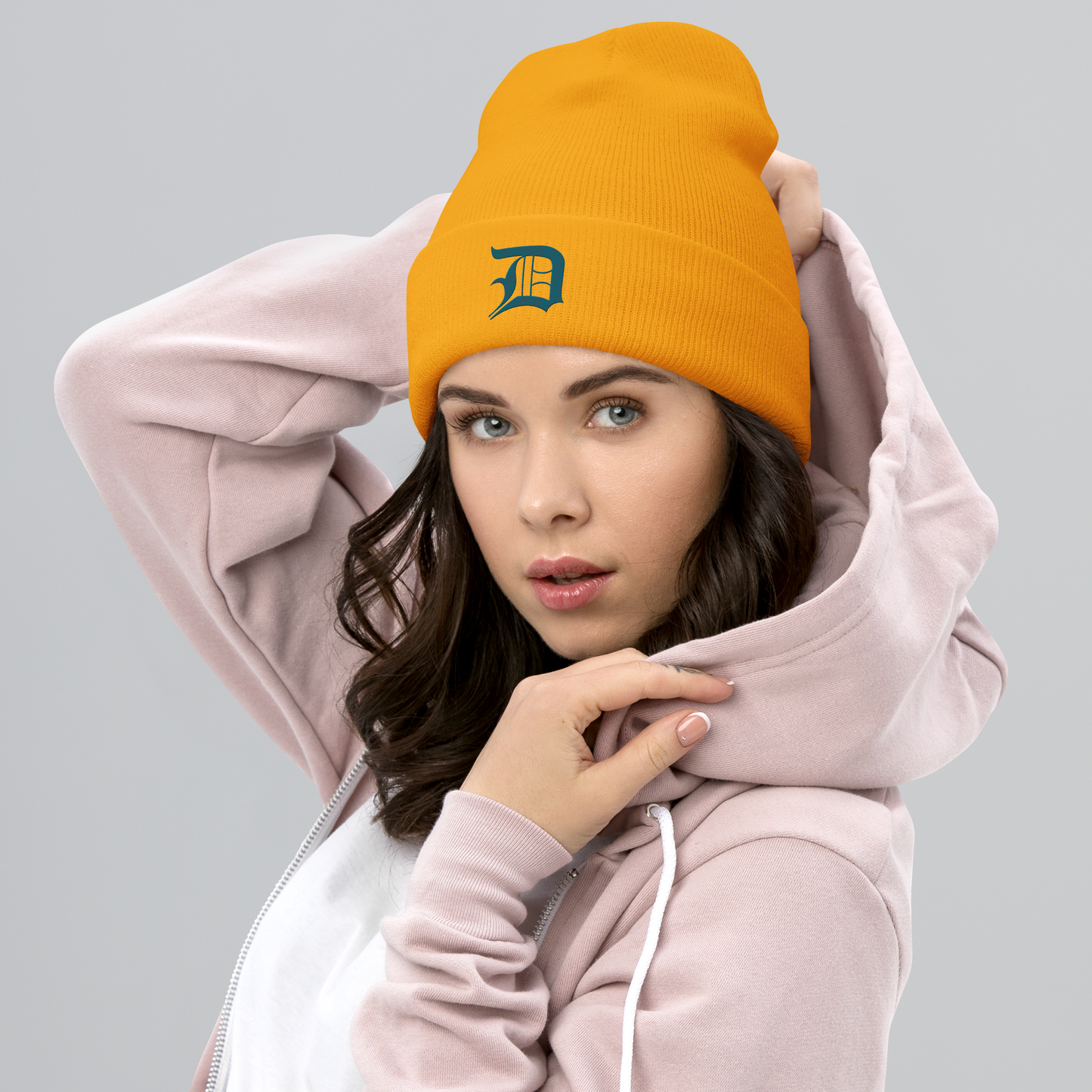 Detroit 'Old English D' Cuffed Beanie (Auburn HIlls Teal)