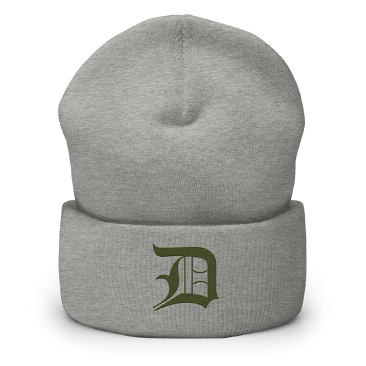 Detroit 'Old English D' Cuffed Beanie (Army Green)