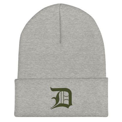 Detroit 'Old English D' Cuffed Beanie (Army Green)