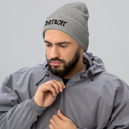 'Detroit' Cuffed Beanie (Tag Font) | Black