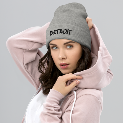 'Detroit' Cuffed Beanie (Tag Font) | Black