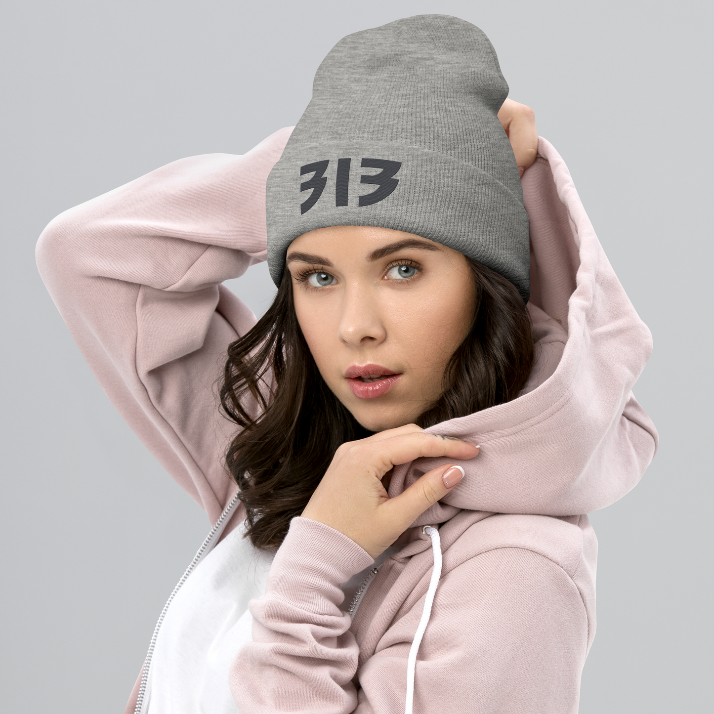 Detroit '313' Cuffed Beanie (Glam Font) | Iron Ore Grey