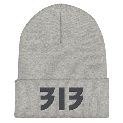 Detroit '313' Cuffed Beanie (Glam Font) | Iron Ore Grey