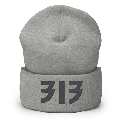 Detroit '313' Cuffed Beanie (Glam Font) | Iron Ore Grey