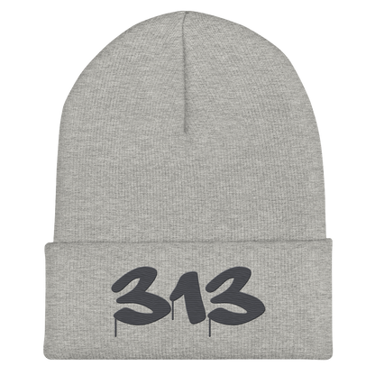 Detroit '313' Cuffed Beanie (Tag Font) | Iron Ore Grey