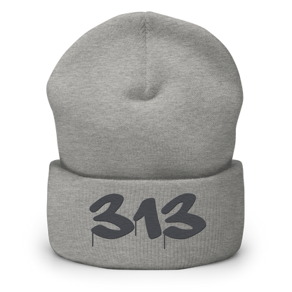 Detroit '313' Cuffed Beanie (Tag Font) | Iron Ore Grey