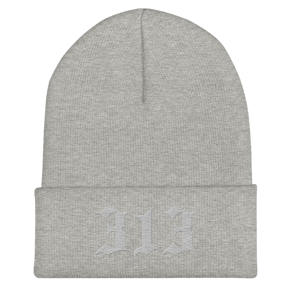 Detroit '313' Cuffed Beanie (Old English Font) | Platinum