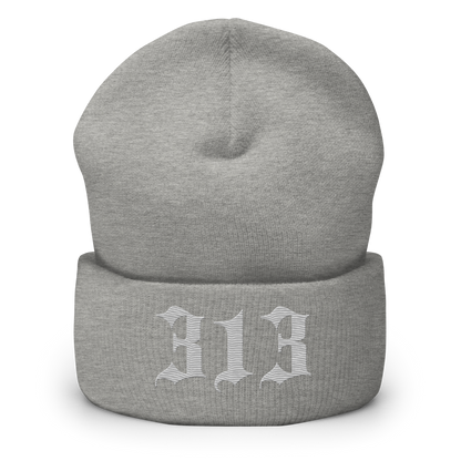 Detroit '313' Cuffed Beanie (Old English Font) | Platinum