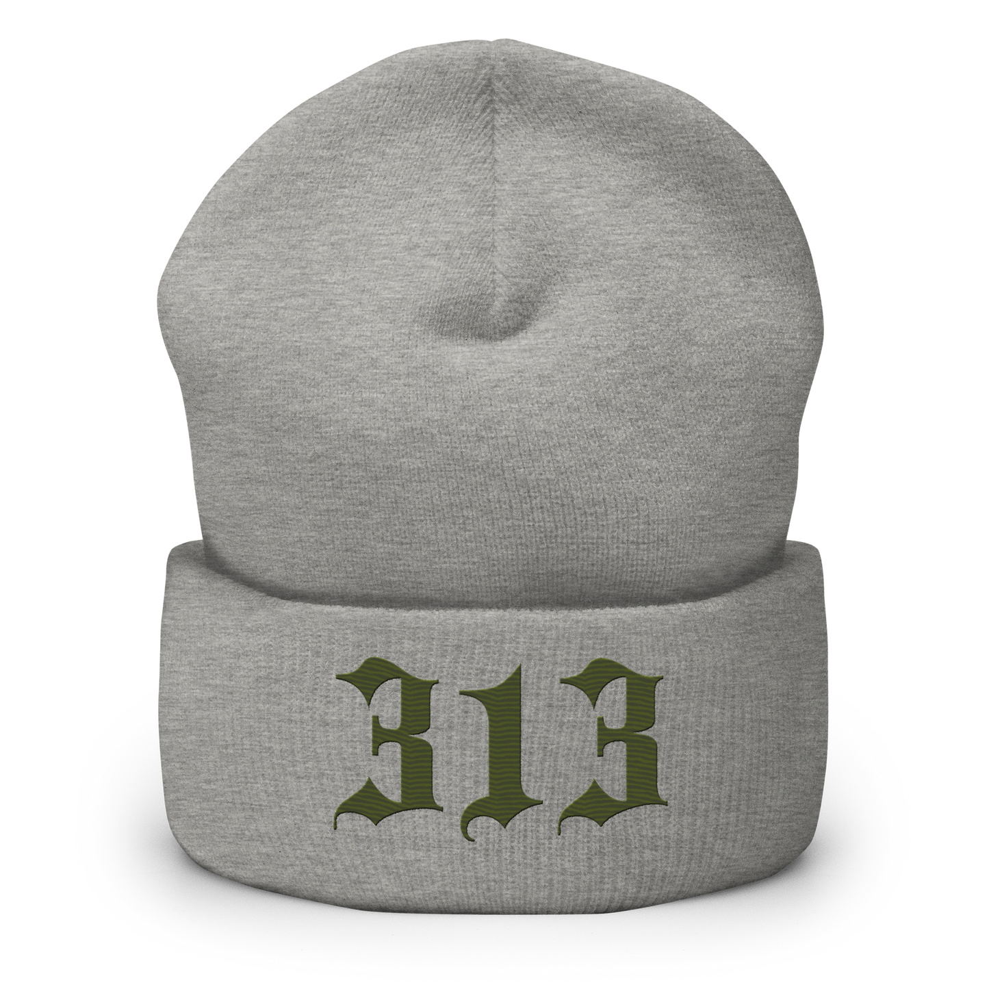 Detroit '313' Cuffed Beanie (Old English Font) | Army Green