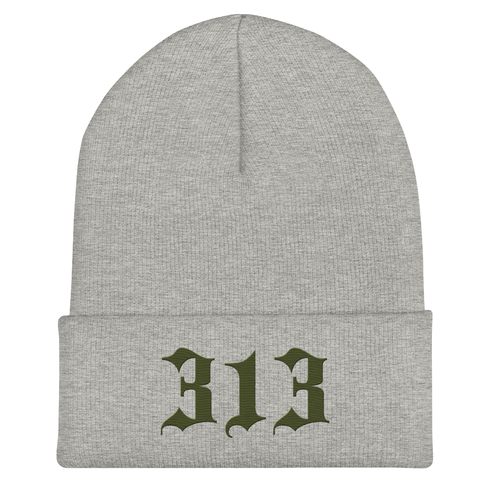 Detroit '313' Cuffed Beanie (Old English Font) | Army Green