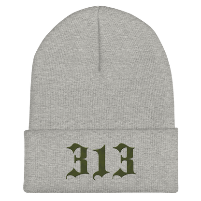 Detroit '313' Cuffed Beanie (Old English Font) | Army Green