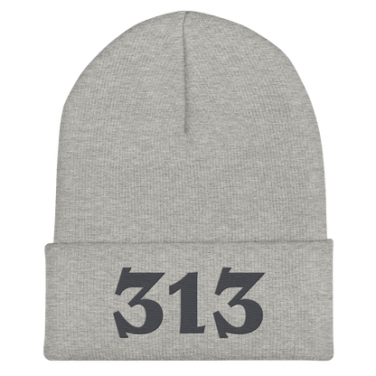 Detroit '313' Cuffed Beanie (Angry Font) | Iron Ore Grey