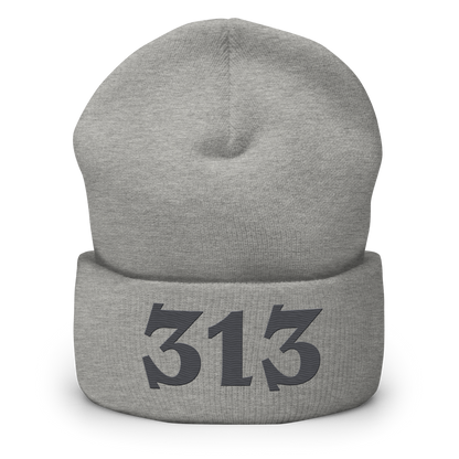 Detroit '313' Cuffed Beanie (Angry Font) | Iron Ore Grey