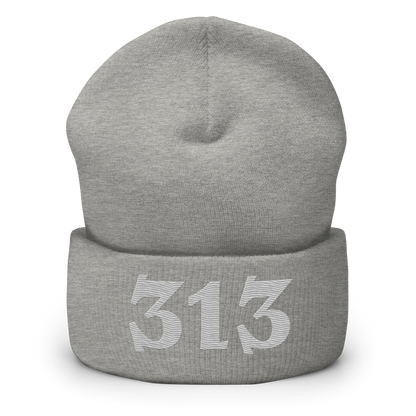 Detroit '313' Cuffed Beanie (Angry Font) | Platinum