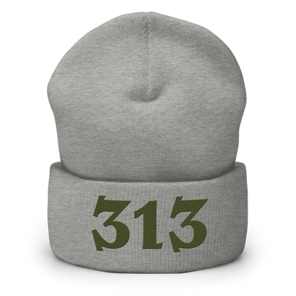 Detroit '313' Cuffed Beanie (Angry Font) | Army Green