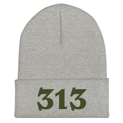 Detroit '313' Cuffed Beanie (Angry Font) | Army Green