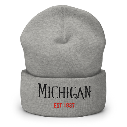 'Michigan EST 1837' Cuffed Beanie | Spooky Drama Parody