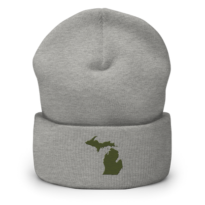 Michigan Cuffed Beanie | Army Green Outline