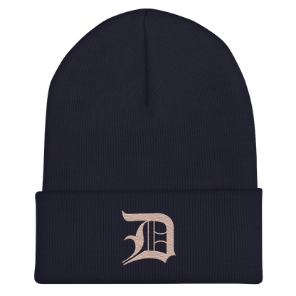 Detroit 'Old English D' Cuffed Beanie (Rose Gold)