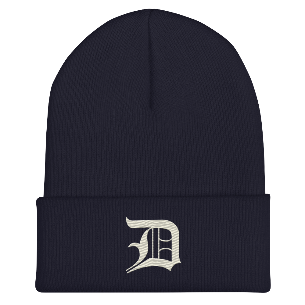 Detroit 'Old English D' Cuffed Beanie (Ivory White)