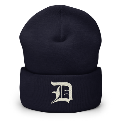 Detroit 'Old English D' Cuffed Beanie (Ivory White)