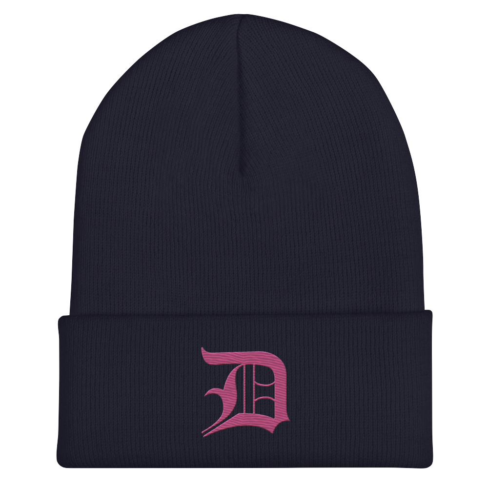 Detroit 'Old English D' Cuffed Beanie (Apple Blossom Pink)