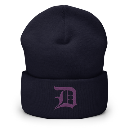 Detroit 'Old English D' Cuffed Beanie (Plum)