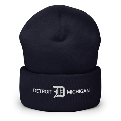 'Detroit Michigan' Cuffed Beanie (w/ Old English 'D')