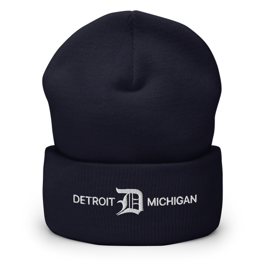 'Detroit Michigan' Cuffed Beanie (w/ Old English 'D')