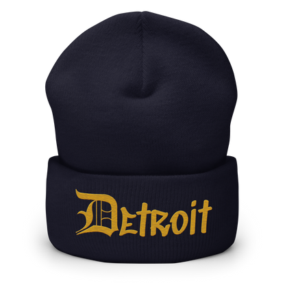 'Detroit' Cuffed Beanie (OED Tag Font) | Gold