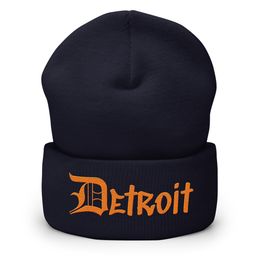 'Detroit' Cuffed Beanie (OED Tag Font) | Orange