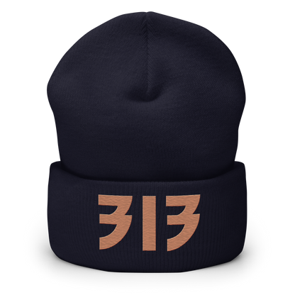 Detroit '313' Cuffed Beanie (Glam Font) | Copper