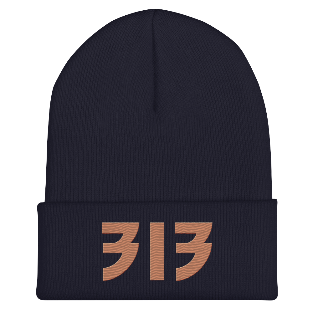 Detroit '313' Cuffed Beanie (Glam Font) | Copper