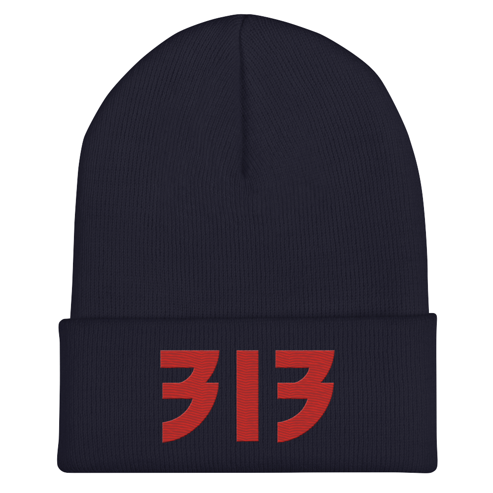 Detroit '313' Cuffed Beanie (Glam Font) | Red