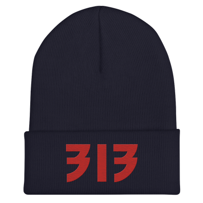 Detroit '313' Cuffed Beanie (Glam Font) | Red