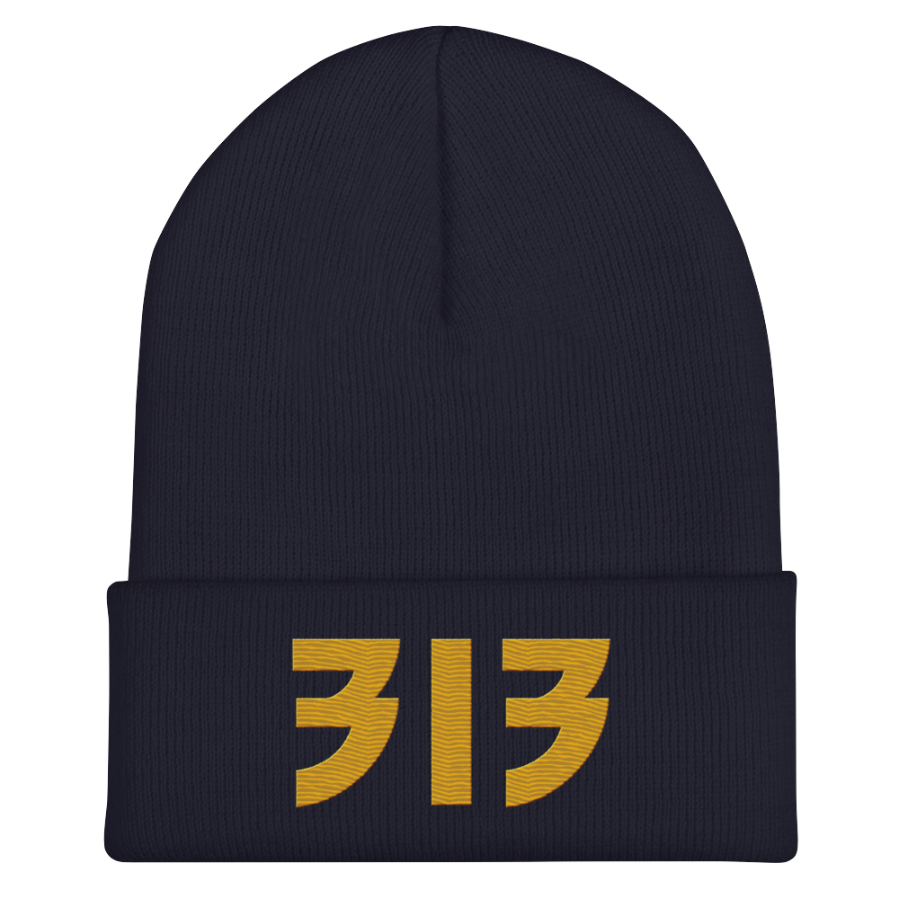 Detroit '313' Cuffed Beanie (Glam Font) | Gold