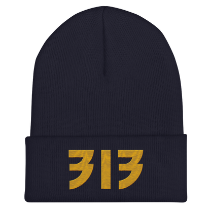 Detroit '313' Cuffed Beanie (Glam Font) | Gold