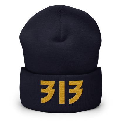 Detroit '313' Cuffed Beanie (Glam Font) | Gold