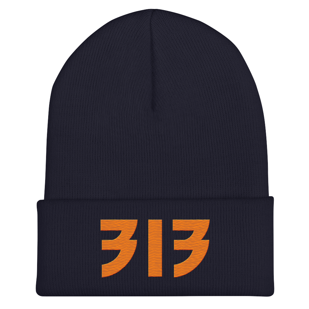 Detroit '313' Cuffed Beanie (Glam Font) | Orange