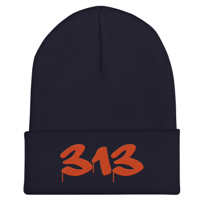 Detroit '313' Cuffed Beanie (Tag Font) | Orange