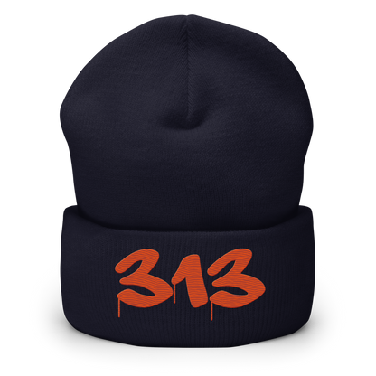 Detroit '313' Cuffed Beanie (Tag Font) | Orange