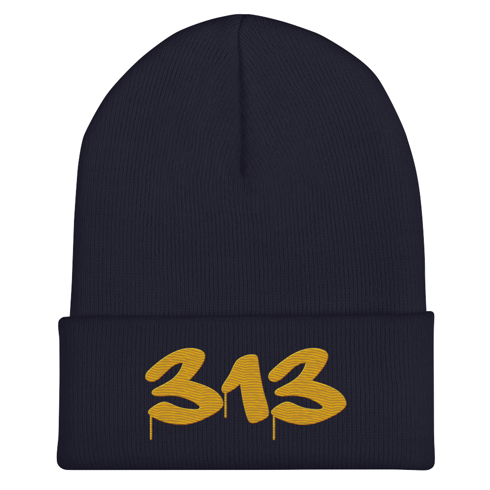 Detroit '313' Cuffed Beanie (Tag Font) | Gold