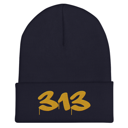 Detroit '313' Cuffed Beanie (Tag Font) | Gold