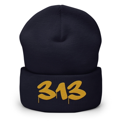 Detroit '313' Cuffed Beanie (Tag Font) | Gold