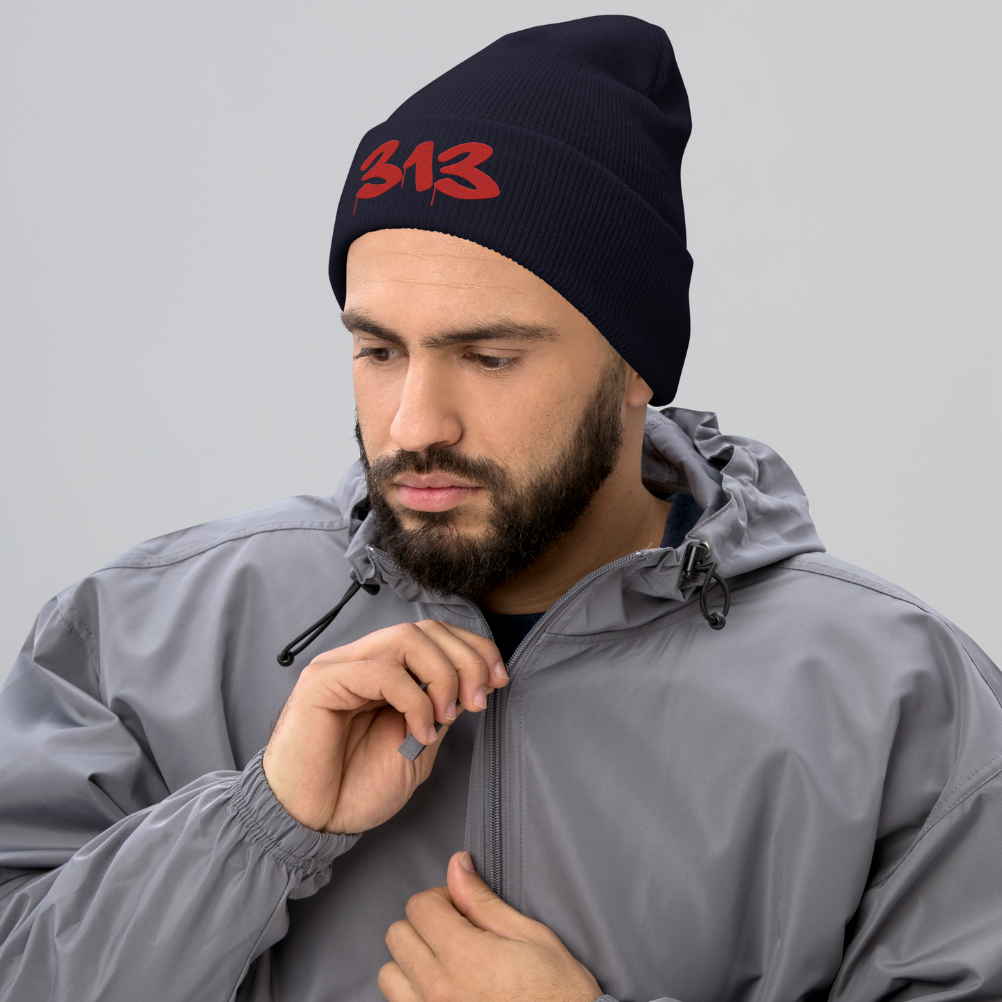 Detroit '313' Cuffed Beanie (Tag Font) | Aliform Red