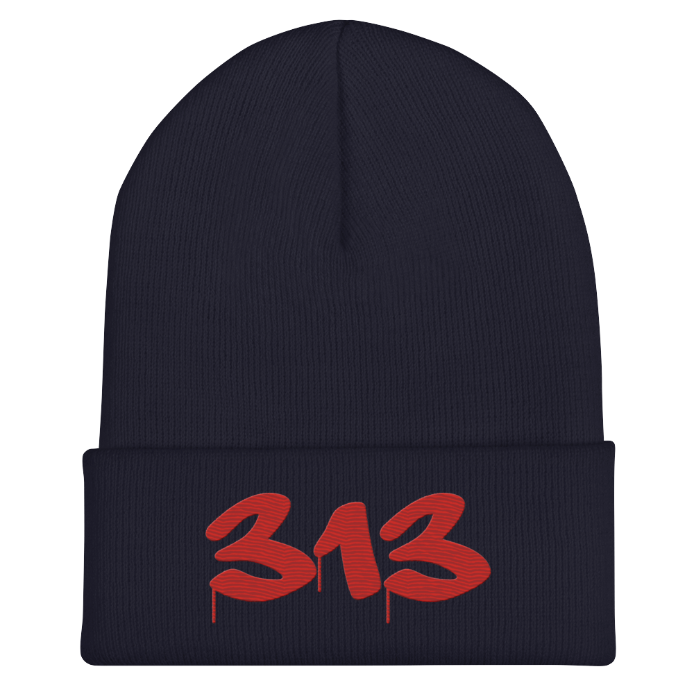 Detroit '313' Cuffed Beanie (Tag Font) | Aliform Red