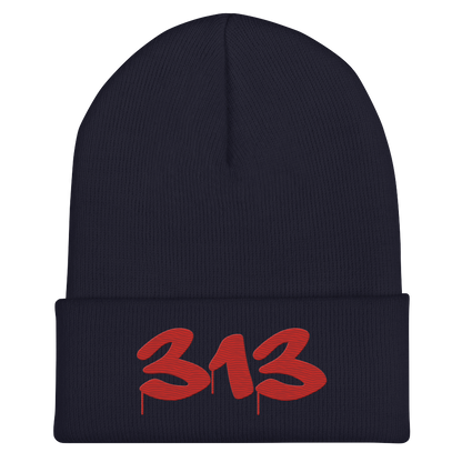 Detroit '313' Cuffed Beanie (Tag Font) | Aliform Red